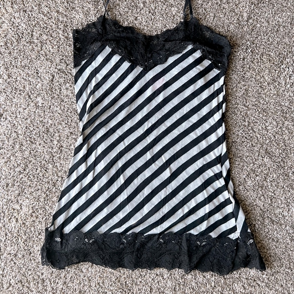 Lacy black and grey striped tank top